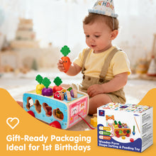 Load image into Gallery viewer, Wooden Farm Shape Sorting & Feeding Toy